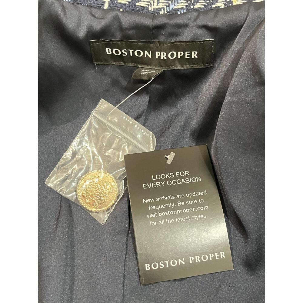Boston Proper Blazer Womens Size 10 Blue Plaid Tweed Gold Button Double Breasted - Picture 10 of 13